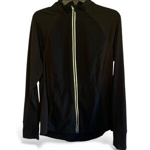 Avia Zip Up Running Jacket Women Lg Long Sleeve Silver Reflective Stripes Black